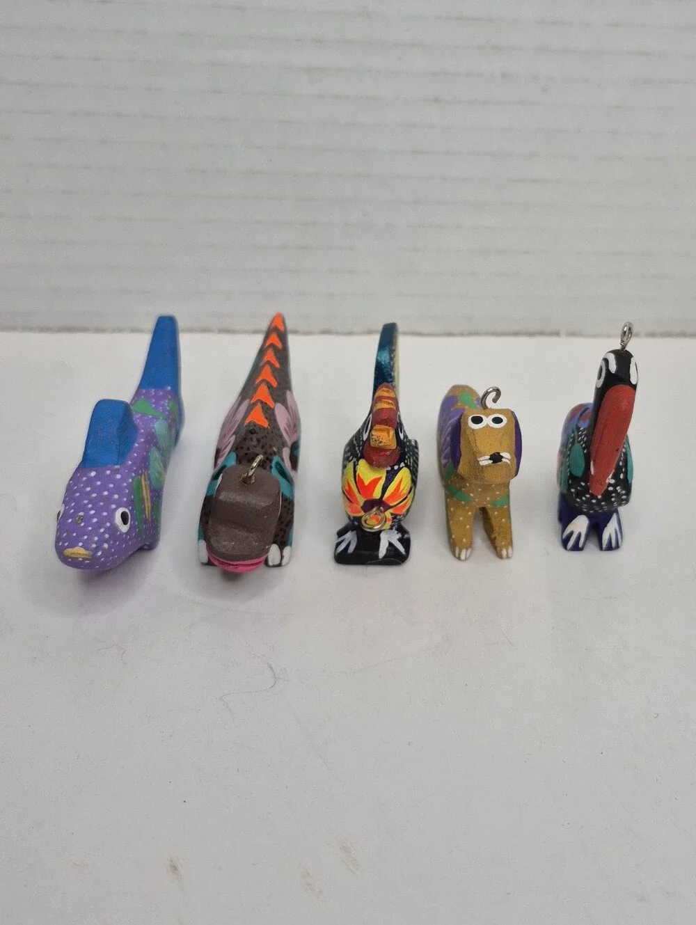 Colorful Handpainted Wood Animal Ornament Lot of Five READ